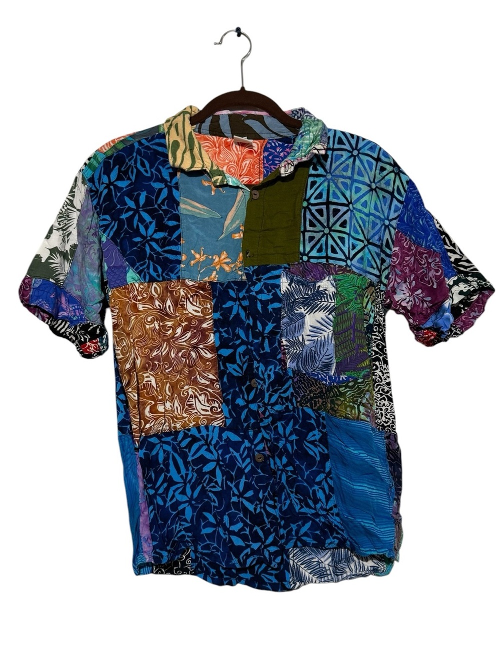 Peaceful People Patchwork Button Up Shirt Men Size Small Hippie Boho Festival 90